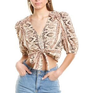 Anthropologie Cleobella Brigada Crop Top Puffed Sleeves Ruffles Size XS